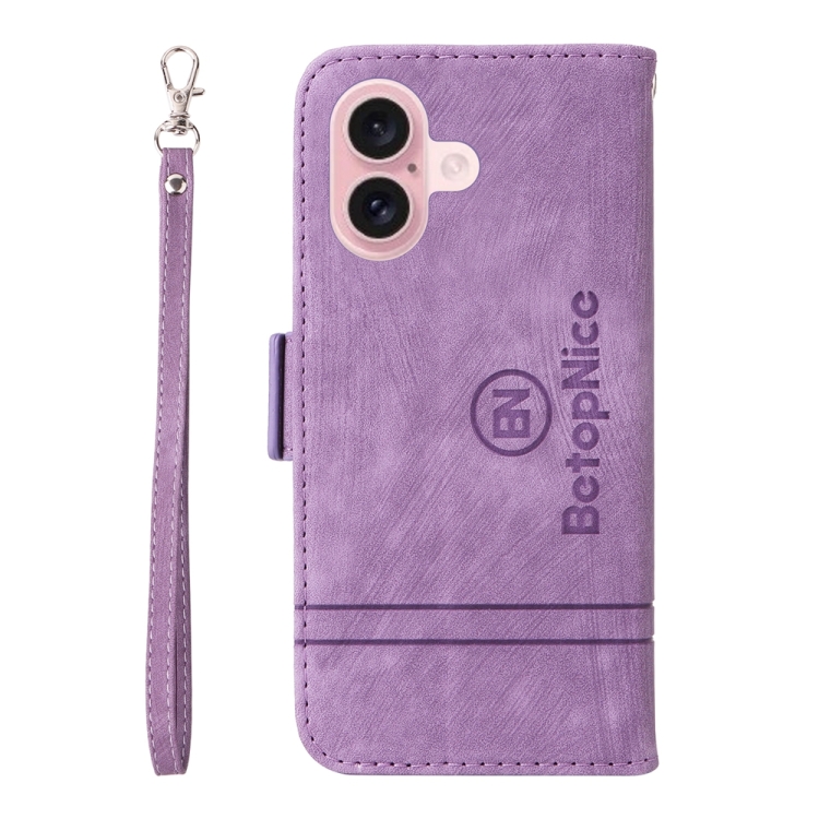 For iPhone 16 BETOPNICE Dual-side Buckle Leather Phone Case(Purple) For iPhone 16 BETOPNICE Dual-side Buckle Leather Phone Case(Purple)