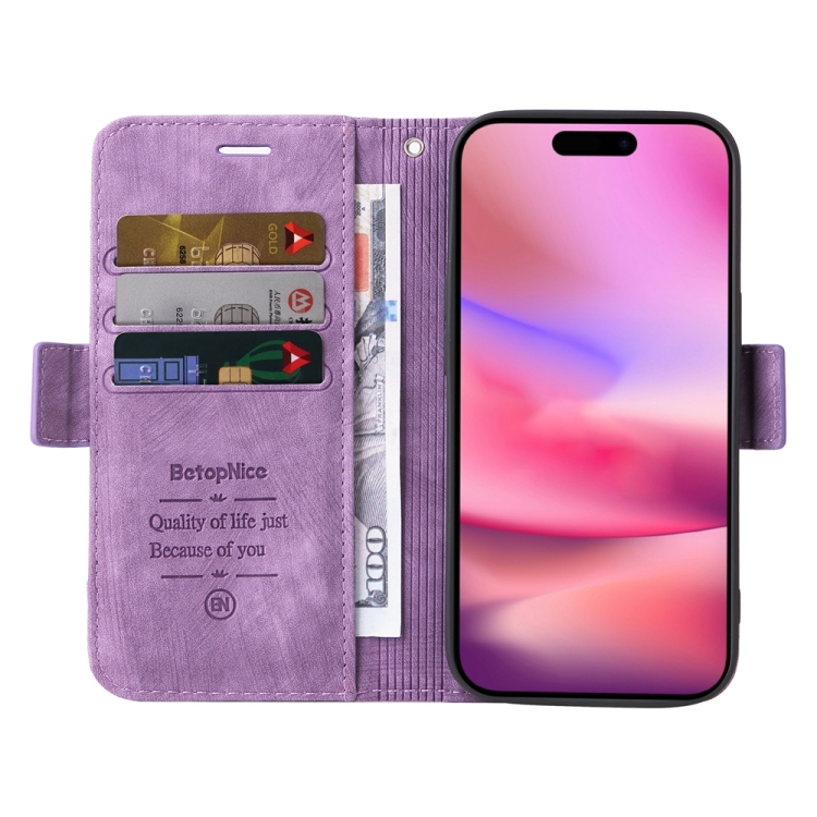 For iPhone 16 BETOPNICE Dual-side Buckle Leather Phone Case(Purple) For iPhone 16 BETOPNICE Dual-side Buckle Leather Phone Case(Purple)