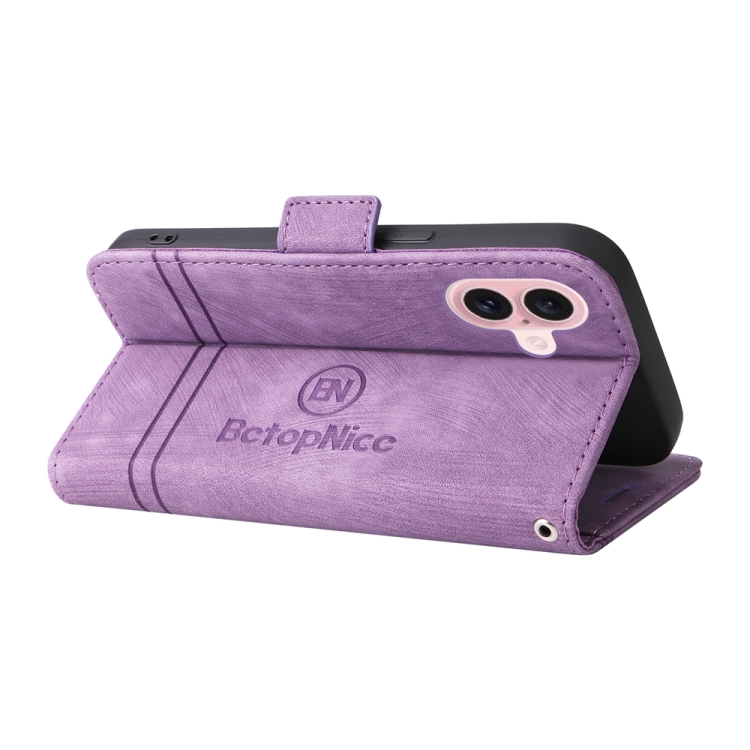 For iPhone 16 BETOPNICE Dual-side Buckle Leather Phone Case(Purple) For iPhone 16 BETOPNICE Dual-side Buckle Leather Phone Case(Purple)