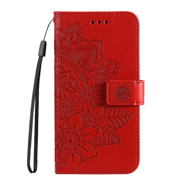 For iPhone 16 Pro Seven-petal Flowers Embossing Leather Phone Case(Red) For iPhone 16 Pro Seven-petal Flowers Embossing Leather Phone Case(Red)