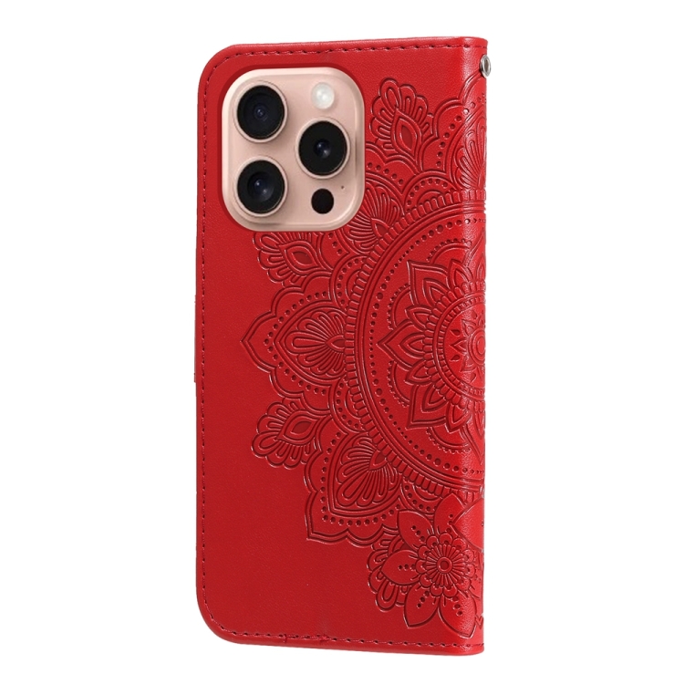 For iPhone 16 Pro Seven-petal Flowers Embossing Leather Phone Case(Red) For iPhone 16 Pro Seven-petal Flowers Embossing Leather Phone Case(Red)