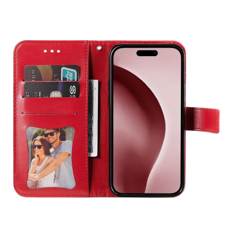 For iPhone 16 Pro Seven-petal Flowers Embossing Leather Phone Case(Red) For iPhone 16 Pro Seven-petal Flowers Embossing Leather Phone Case(Red)