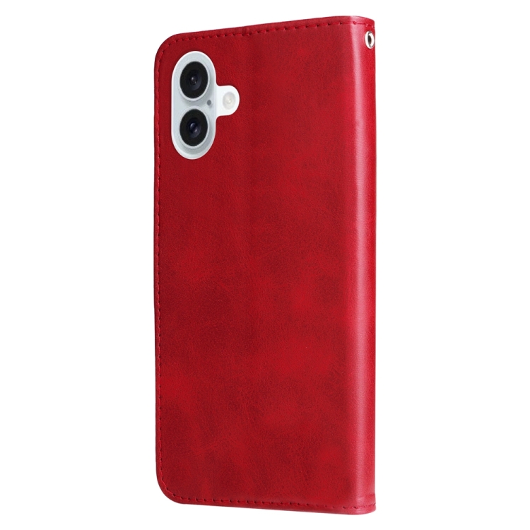 For iPhone 16 Plus Fashion Calf Texture Zipper Leather Phone Case(Red) For iPhone 16 Plus Fashion Calf Texture Zipper Leather Phone Case(Red)
