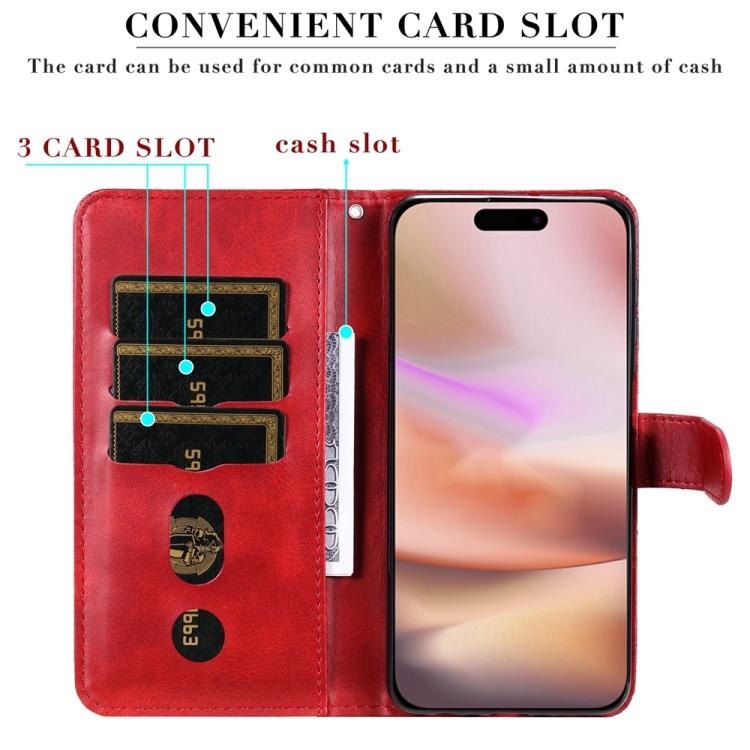 For iPhone 16 Plus Fashion Calf Texture Zipper Leather Phone Case(Red) For iPhone 16 Plus Fashion Calf Texture Zipper Leather Phone Case(Red)