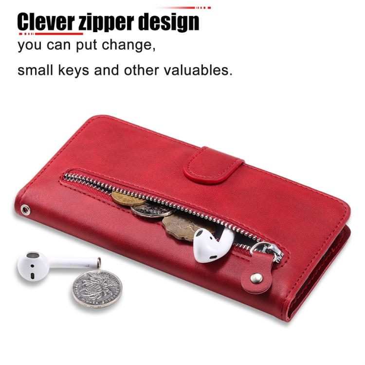 For iPhone 16 Plus Fashion Calf Texture Zipper Leather Phone Case(Red) For iPhone 16 Plus Fashion Calf Texture Zipper Leather Phone Case(Red)