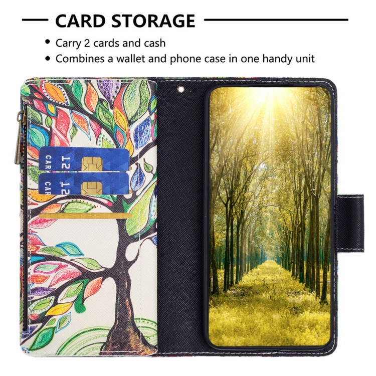 For iPhone 15 Pro Colored Drawing Pattern Zipper Phone Leather Case(Tree) For iPhone 15 Pro Colored Drawing Pattern Zipper Phone Leather Case(Tree)