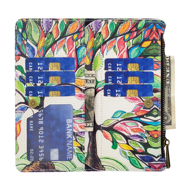 For iPhone 15 Pro Colored Drawing Pattern Zipper Phone Leather Case(Tree) For iPhone 15 Pro Colored Drawing Pattern Zipper Phone Leather Case(Tree)