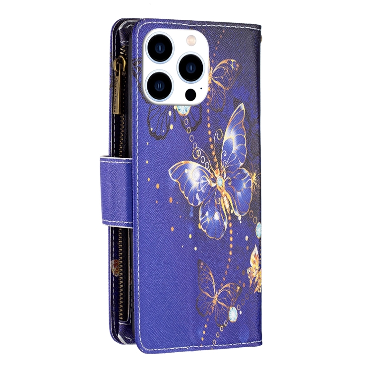 For iPhone 16 Pro Colored Drawing Pattern Zipper Phone Leather Case(Purple Butterfly) For iPhone 16 Pro Colored Drawing Pattern Zipper Phone Leather Case(Purple Butterfly)
