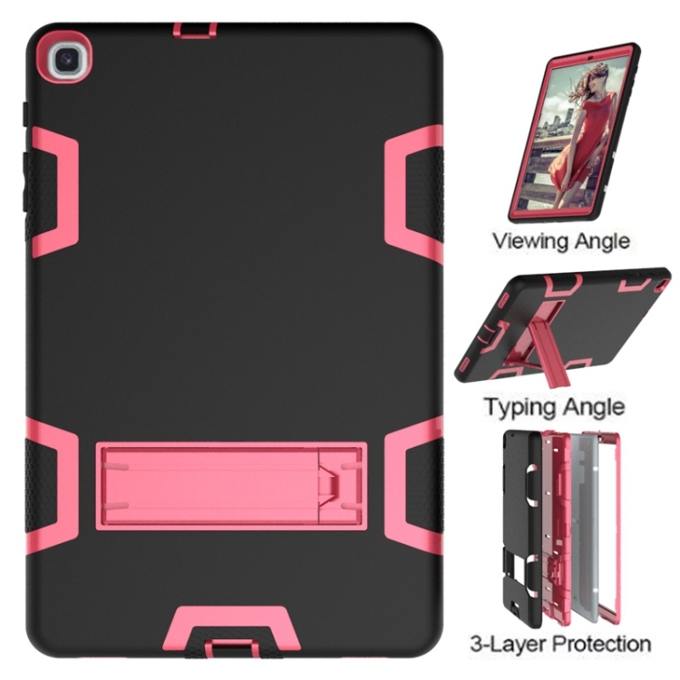 For Samsung Galaxy Tab A 10.1 (2019) T510 Shockproof PC + Silicone Protective Case，with Holder(Black Rose) - 3