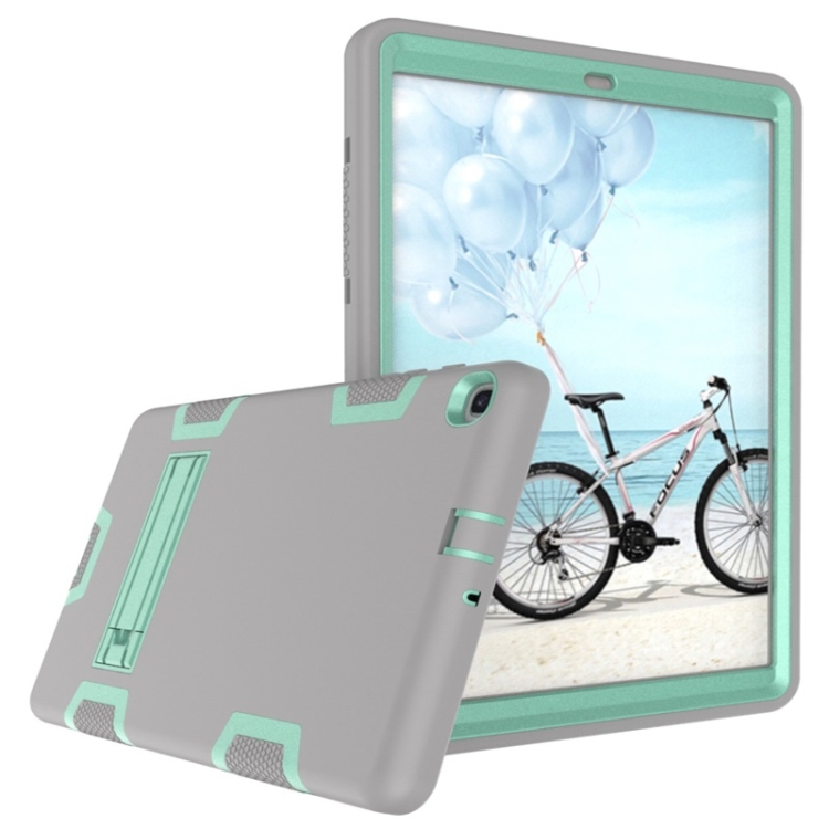 For Samsung Galaxy Tab A 10.1 (2019) T510 Shockproof PC + Silicone Protective Case，with Holder(Gray Mint Green) - 2