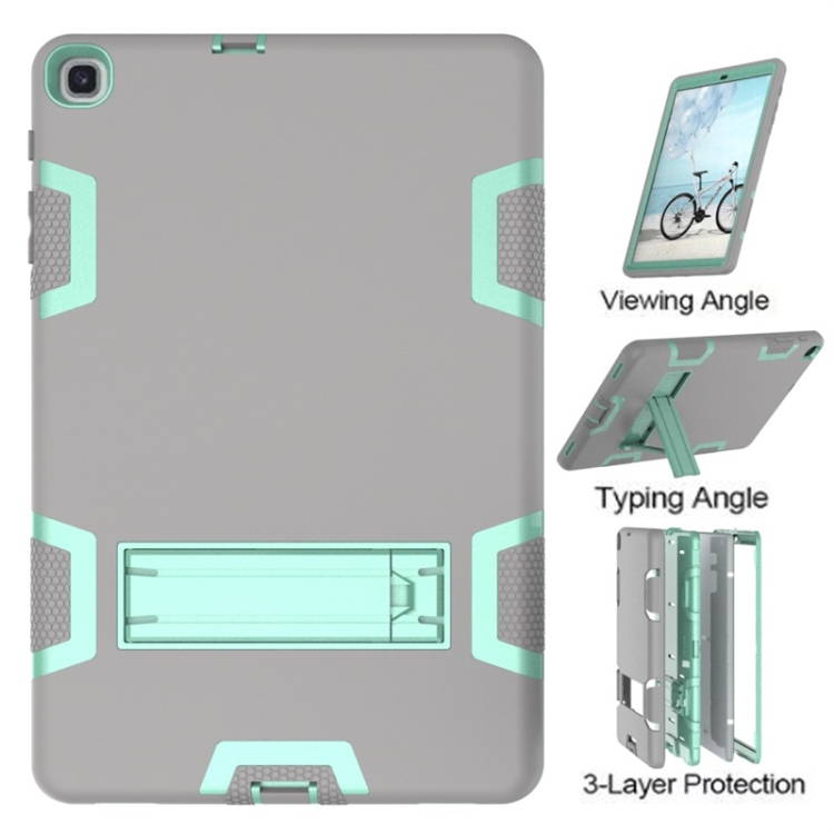 For Samsung Galaxy Tab A 10.1 (2019) T510 Shockproof PC + Silicone Protective Case，with Holder(Gray Mint Green) - 3