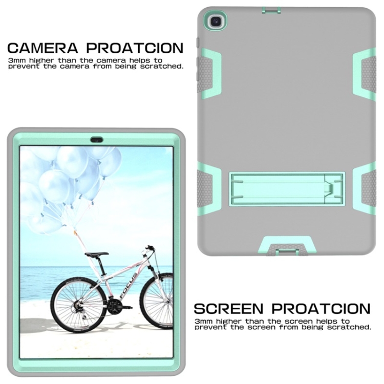 For Samsung Galaxy Tab A 10.1 (2019) T510 Shockproof PC + Silicone Protective Case，with Holder(Gray Mint Green) - 4