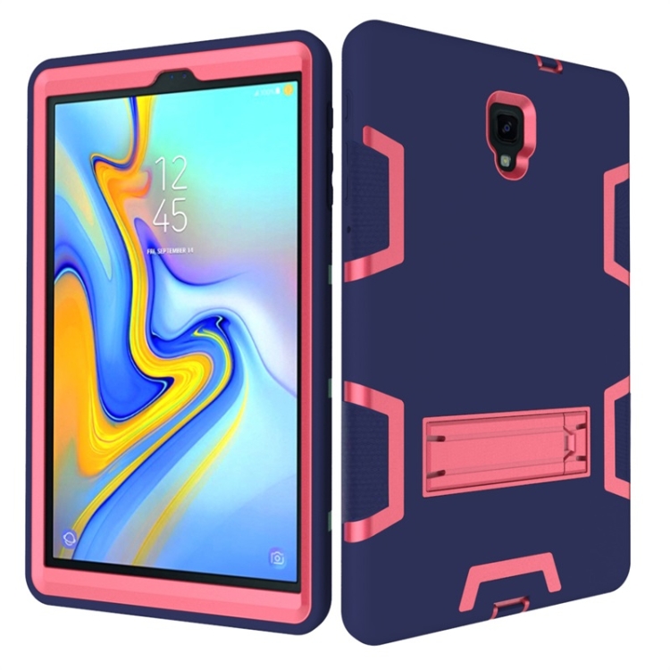 For Samsung Galaxy Tab A 10.5 T590 Shockproof PC + Silicone Protective Case，with Holder(Navy Blue Rose) - 1
