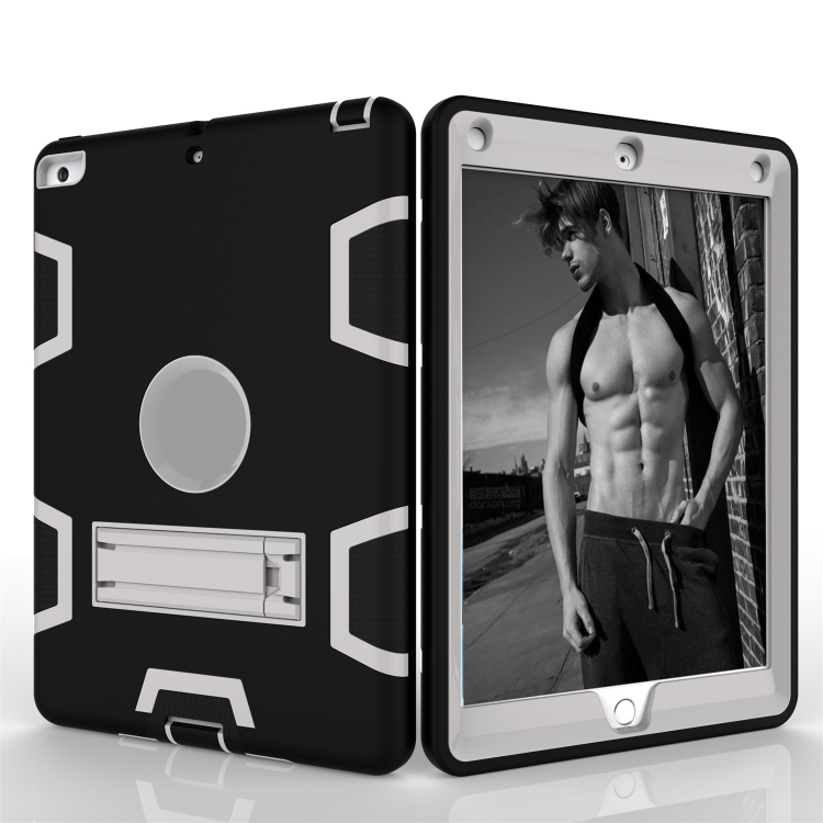 For iPad Air Shockproof PC + Silicone Protective Case，with Holder(Black Gray) - 1