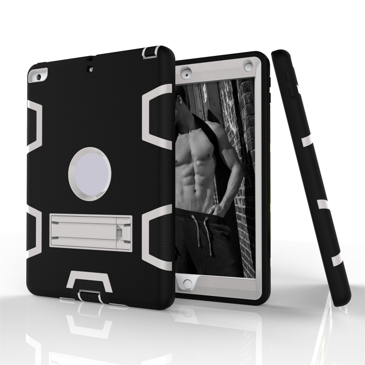 For iPad Air Shockproof PC + Silicone Protective Case，with Holder(Black Gray) - 3