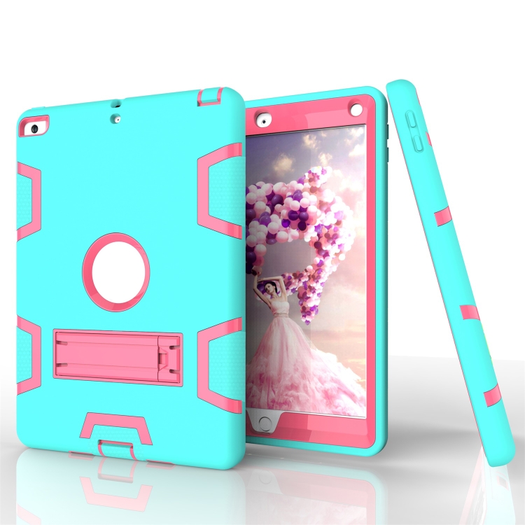 For iPad Air Shockproof PC + Silicone Protective Case，with Holder(Green Rose) - 3
