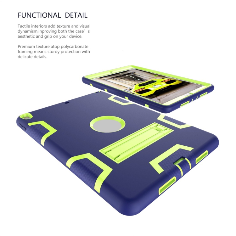 For iPad Pro 10.5 inch (2017) Shockproof PC + Silicone Protective Case，with Holder(Navy Blue Yellow Green) - 3
