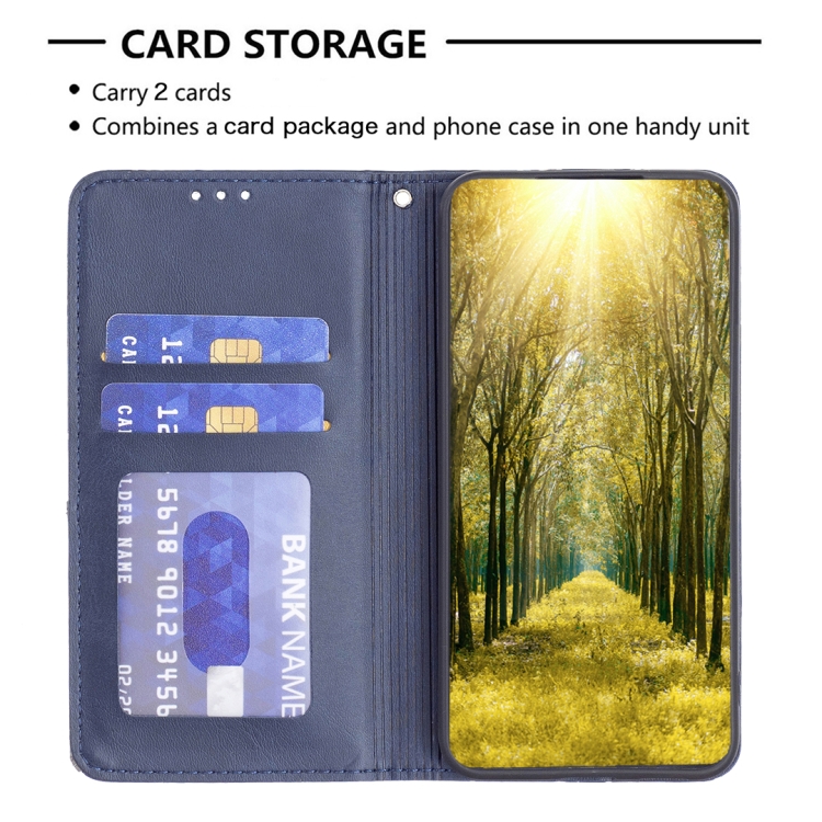 For iPhone 15 Rhombus Texture Magnetic Leather Phone Case(Blue)