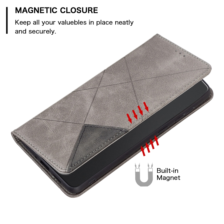 For iPhone 16 Plus Rhombus Texture Magnetic Leather Phone Case(Grey)