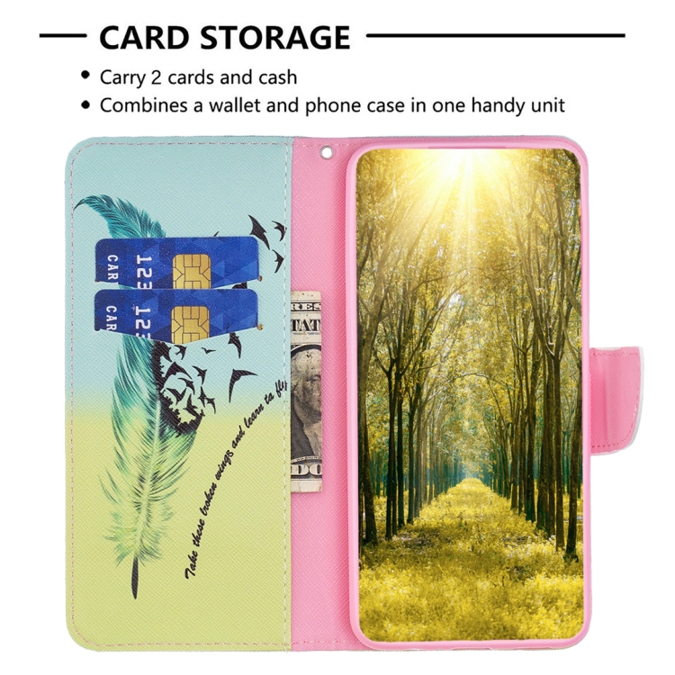 For iPhone 15 Plus Colored Drawing Pattern Leather Phone Case(Feather) For iPhone 15 Plus Colored Drawing Pattern Leather Phone Case(Feather)