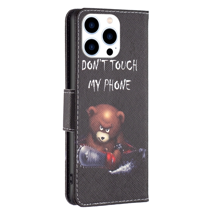 For iPhone 16 Pro Max Colored Drawing Pattern Leather Phone Case(Bear) For iPhone 16 Pro Max Colored Drawing Pattern Leather Phone Case(Bear)