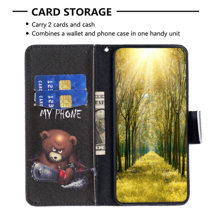 For iPhone 16 Pro Max Colored Drawing Pattern Leather Phone Case(Bear) For iPhone 16 Pro Max Colored Drawing Pattern Leather Phone Case(Bear)