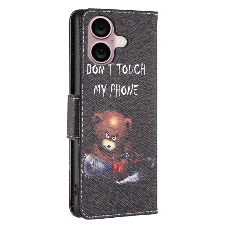 For iPhone 16 Plus Colored Drawing Pattern Leather Phone Case(Bear) For iPhone 16 Plus Colored Drawing Pattern Leather Phone Case(Bear)