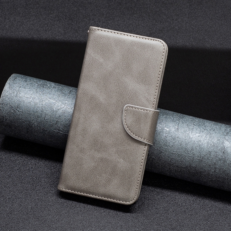 For iPhone 15 Lambskin Texture Pure Color Flip Leather Phone Case(Grey)