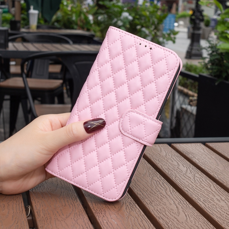 For iPhone 15 Pro Diamond Lattice Wallet Flip Leather Phone Case(Pink)