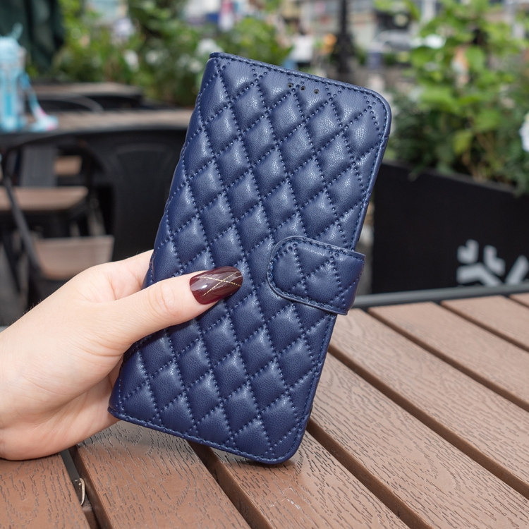 For iPhone 15 Diamond Lattice Wallet Flip Leather Phone Case(Blue)