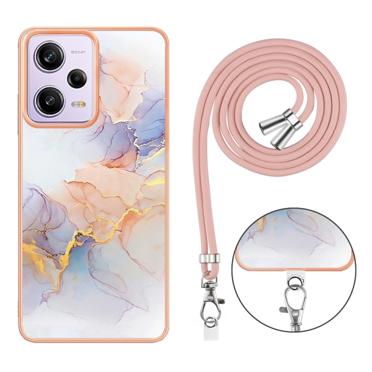 Phone Case for Xiaomi Redmi Note 12 Pro+ 5G, Drop Resistant Marble Pattern  Embossing TPU Protector with Lanyard - Blue Wholesale