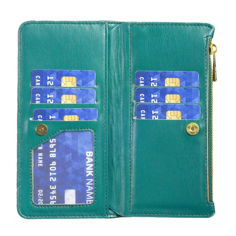For iPhone 16 Pro Diamond Lattice Zipper Wallet Leather Flip Phone Case(Green)