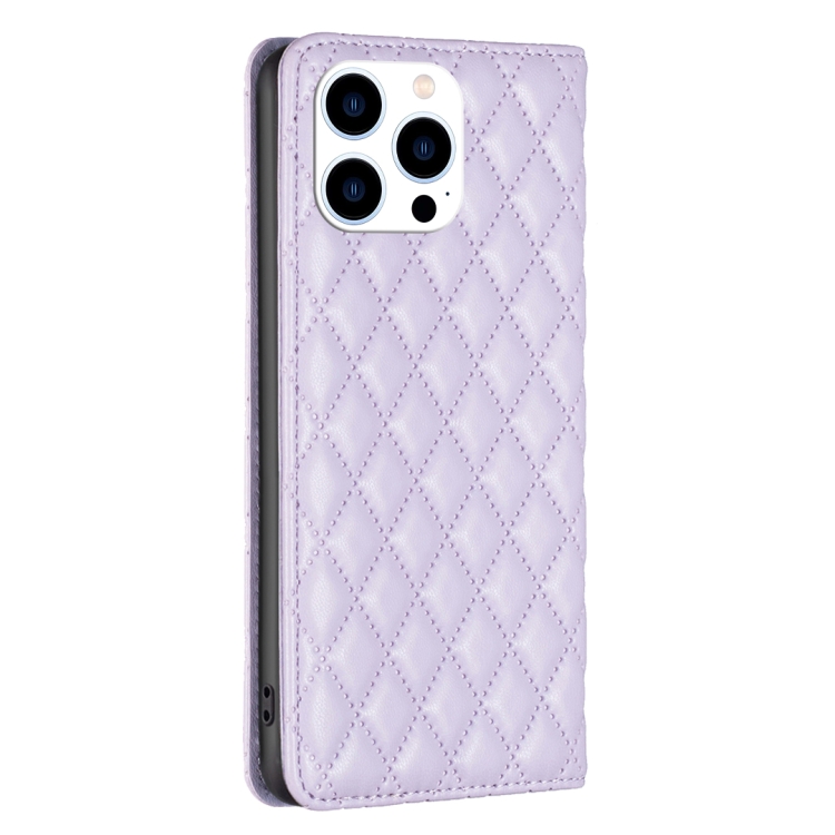 For iPhone 16 Pro Diamond Lattice Magnetic Leather Flip Phone Case(Purple) For iPhone 16 Pro Diamond Lattice Magnetic Leather Flip Phone Case(Purple)