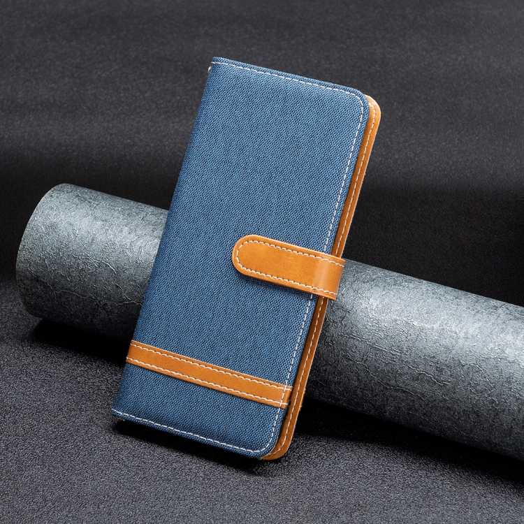For iPhone 16 Pro Color Block Denim Texture Leather Phone Case(Dark Blue) For iPhone 16 Pro Color Block Denim Texture Leather Phone Case(Dark Blue)