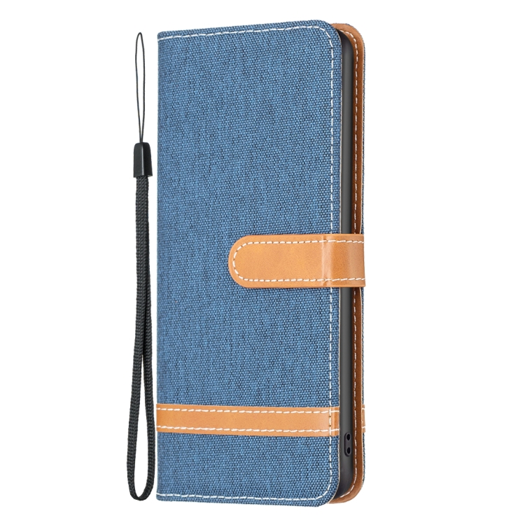 For iPhone 16 Pro Color Block Denim Texture Leather Phone Case(Dark Blue) For iPhone 16 Pro Color Block Denim Texture Leather Phone Case(Dark Blue)