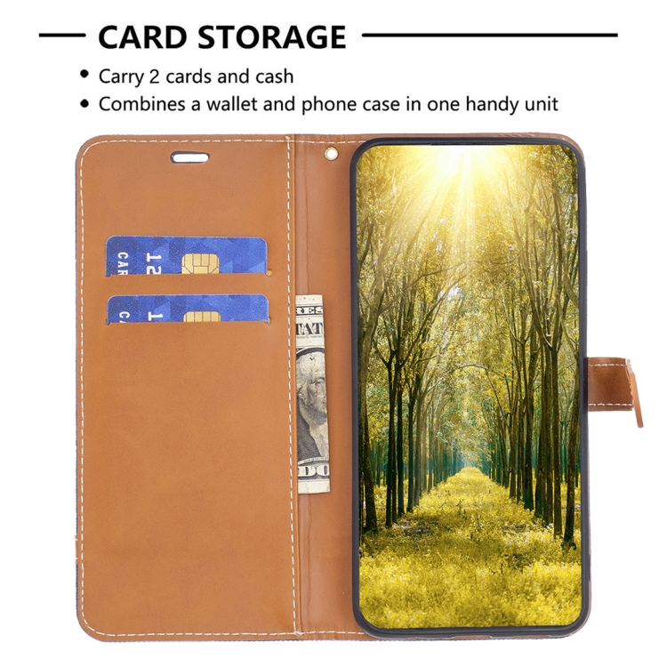 For iPhone 16 Pro Color Block Denim Texture Leather Phone Case(Dark Blue) For iPhone 16 Pro Color Block Denim Texture Leather Phone Case(Dark Blue)