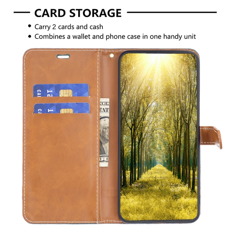 For iPhone 16 Plus Color Block Denim Texture Leather Phone Case(Green) For iPhone 16 Plus Color Block Denim Texture Leather Phone Case(Green)