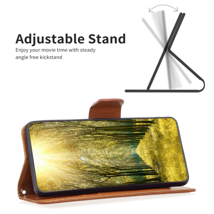 For iPhone 16 Plus Litchi Texture Pure Color Flip Leather Phone Case(Brown)