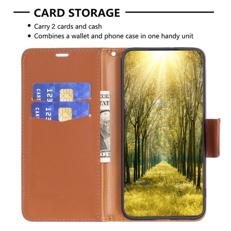For iPhone 16 Plus Litchi Texture Pure Color Flip Leather Phone Case(Brown)
