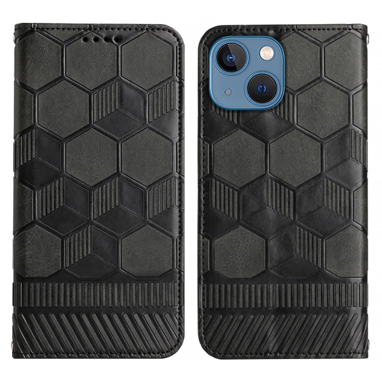 For iPhone 15 Plus Football Texture Magnetic Leather Flip Phone Case(Black)