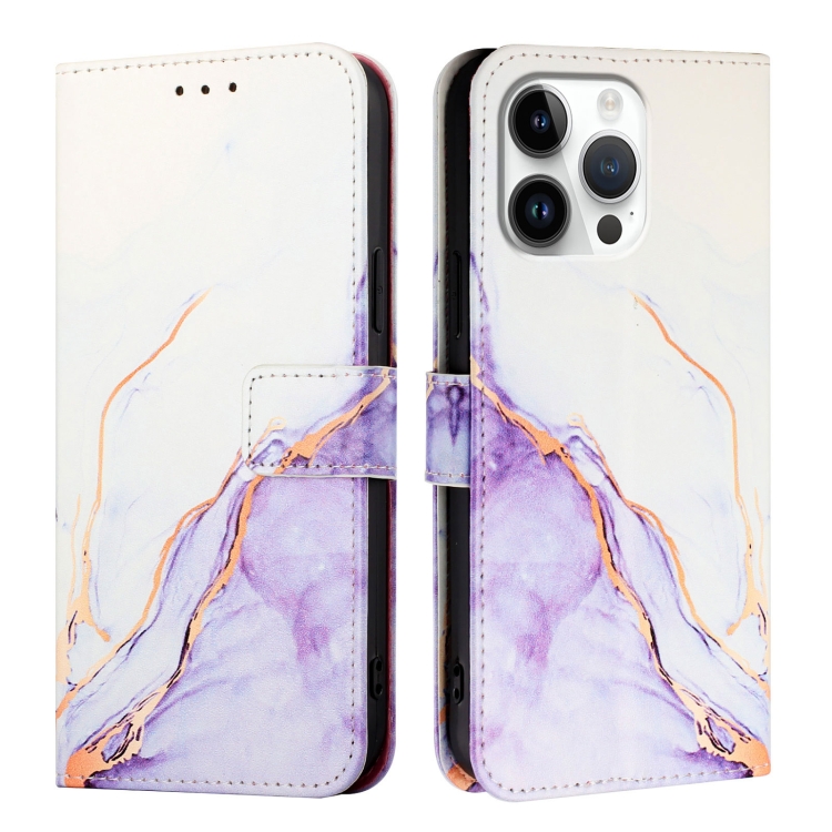 For iPhone 16 Pro Max PT003 Marble Pattern Flip Leather Phone Case(White Purple LS006) For iPhone 16 Pro Max PT003 Marble Pattern Flip Leather Phone Case(White Purple LS006)