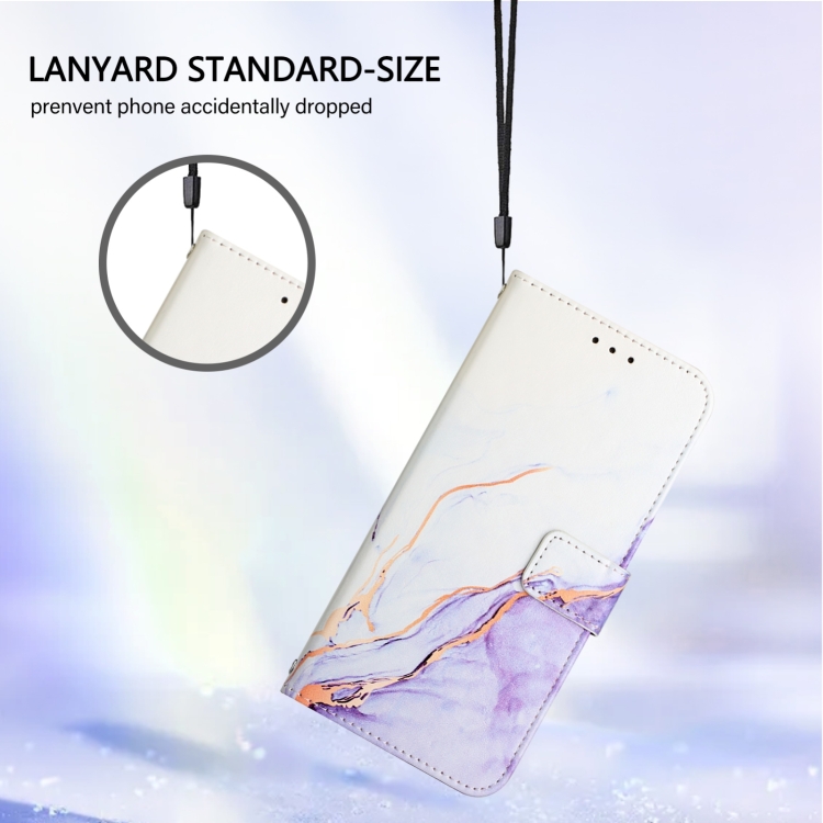 For iPhone 16 Pro Max PT003 Marble Pattern Flip Leather Phone Case(White Purple LS006) For iPhone 16 Pro Max PT003 Marble Pattern Flip Leather Phone Case(White Purple LS006)