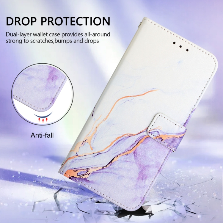 For iPhone 16 Pro Max PT003 Marble Pattern Flip Leather Phone Case(White Purple LS006) For iPhone 16 Pro Max PT003 Marble Pattern Flip Leather Phone Case(White Purple LS006)
