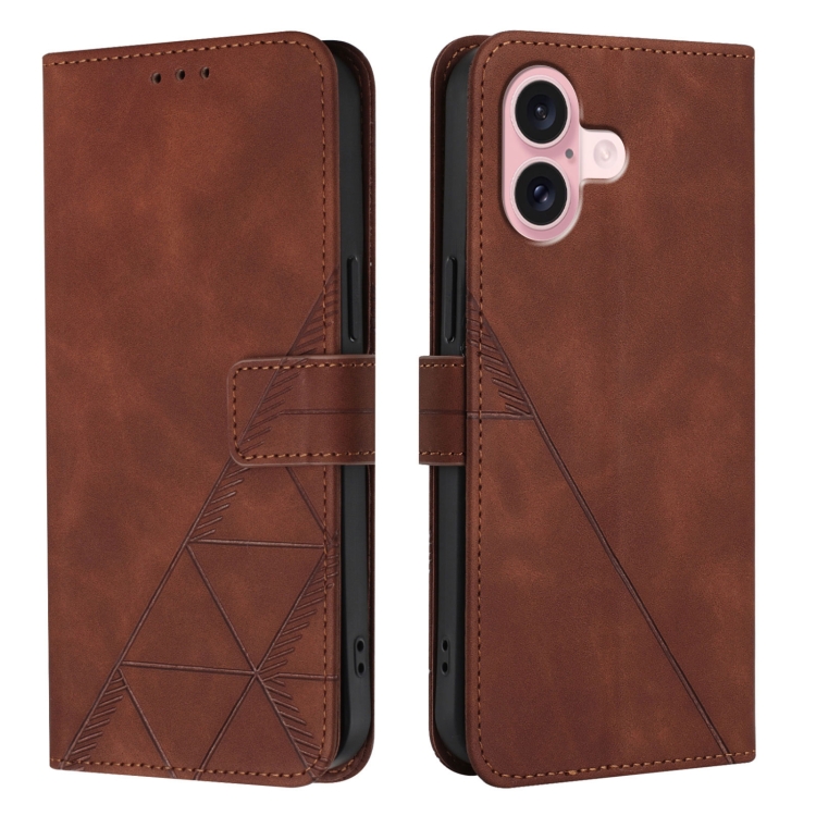 For iPhone 16 Crossbody 3D Embossed Flip Leather Phone Case(Brown)