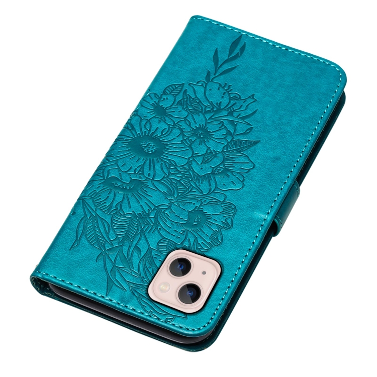 For iPhone 15 Plus Embossed Butterfly Leather Phone Case(Blue) For iPhone 15 Plus Embossed Butterfly Leather Phone Case(Blue)