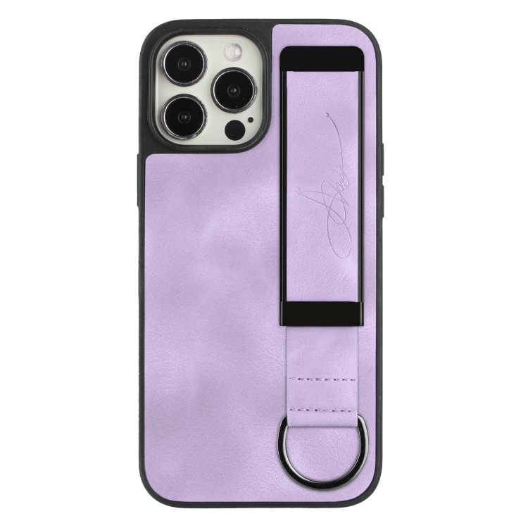 For iPhone 11 Pro Wristband Holder Leather Back Phone Case(Purple) For iPhone 11 Pro Wristband Holder Leather Back Phone Case(Purple)