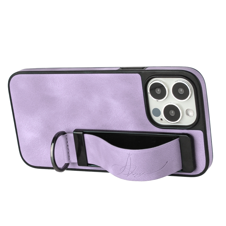 For iPhone 11 Pro Wristband Holder Leather Back Phone Case(Purple) For iPhone 11 Pro Wristband Holder Leather Back Phone Case(Purple)