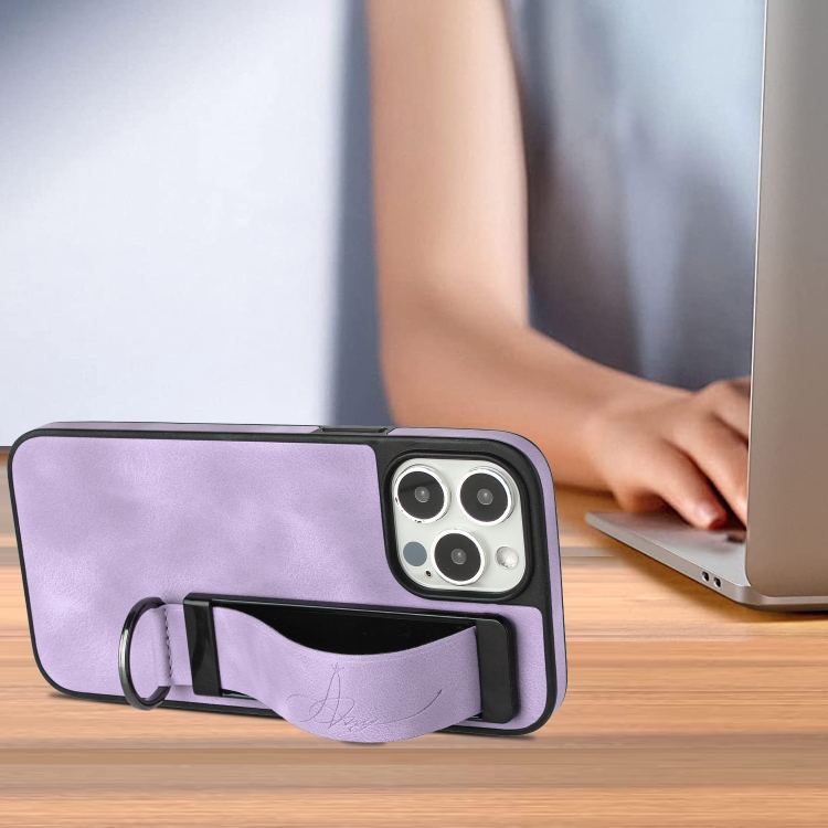 For iPhone 11 Pro Wristband Holder Leather Back Phone Case(Purple) For iPhone 11 Pro Wristband Holder Leather Back Phone Case(Purple)