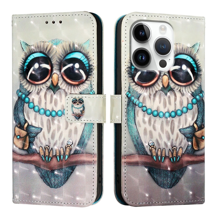 For iPhone 16 Pro 3D Painting Horizontal Flip Leather Phone Case(Grey Owl) For iPhone 16 Pro 3D Painting Horizontal Flip Leather Phone Case(Grey Owl)