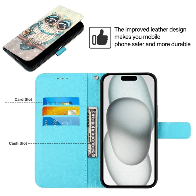 For iPhone 16 Pro 3D Painting Horizontal Flip Leather Phone Case(Grey Owl) For iPhone 16 Pro 3D Painting Horizontal Flip Leather Phone Case(Grey Owl)